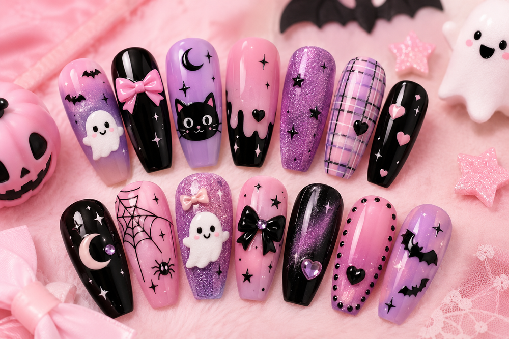 Kawaii Halloween Nails: Cute Spooky Press-On Ideas - Cute Beauty, Halloween Nails, Kawaii Nails, Press-On Nails, Spooky