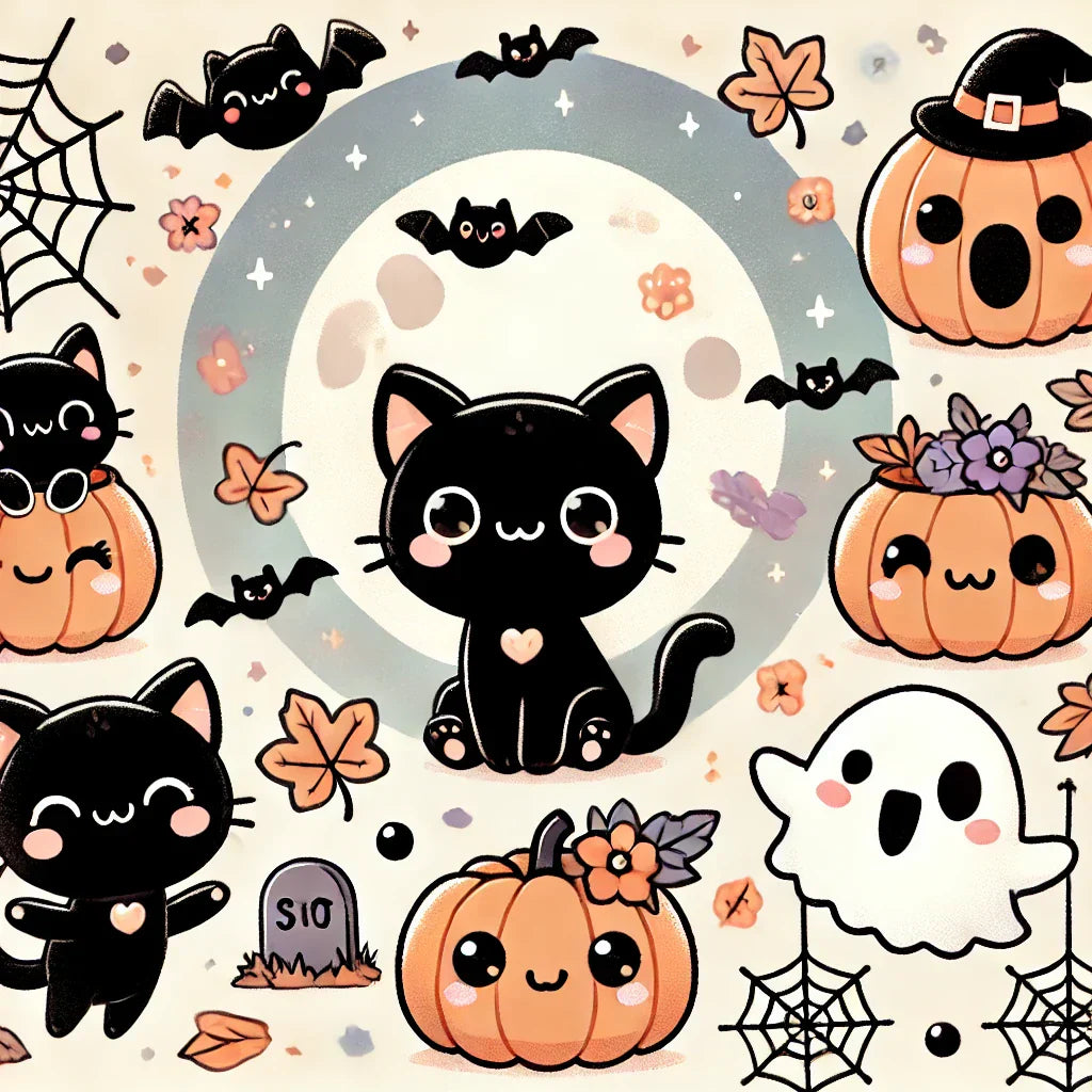 🎃 Kawaii Stop Halloween Event: No Code Needed! 🎃 - Adorable Bats, Black Cat Decor, Cute Ghosts, Halloween Decorations,