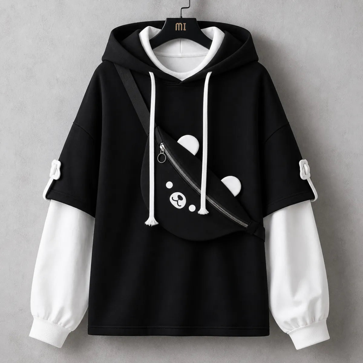Harajuku Bear Bag Hoodie – Y2K Layered Pullover - Best Sellers - Hooded - Hoodie - 1