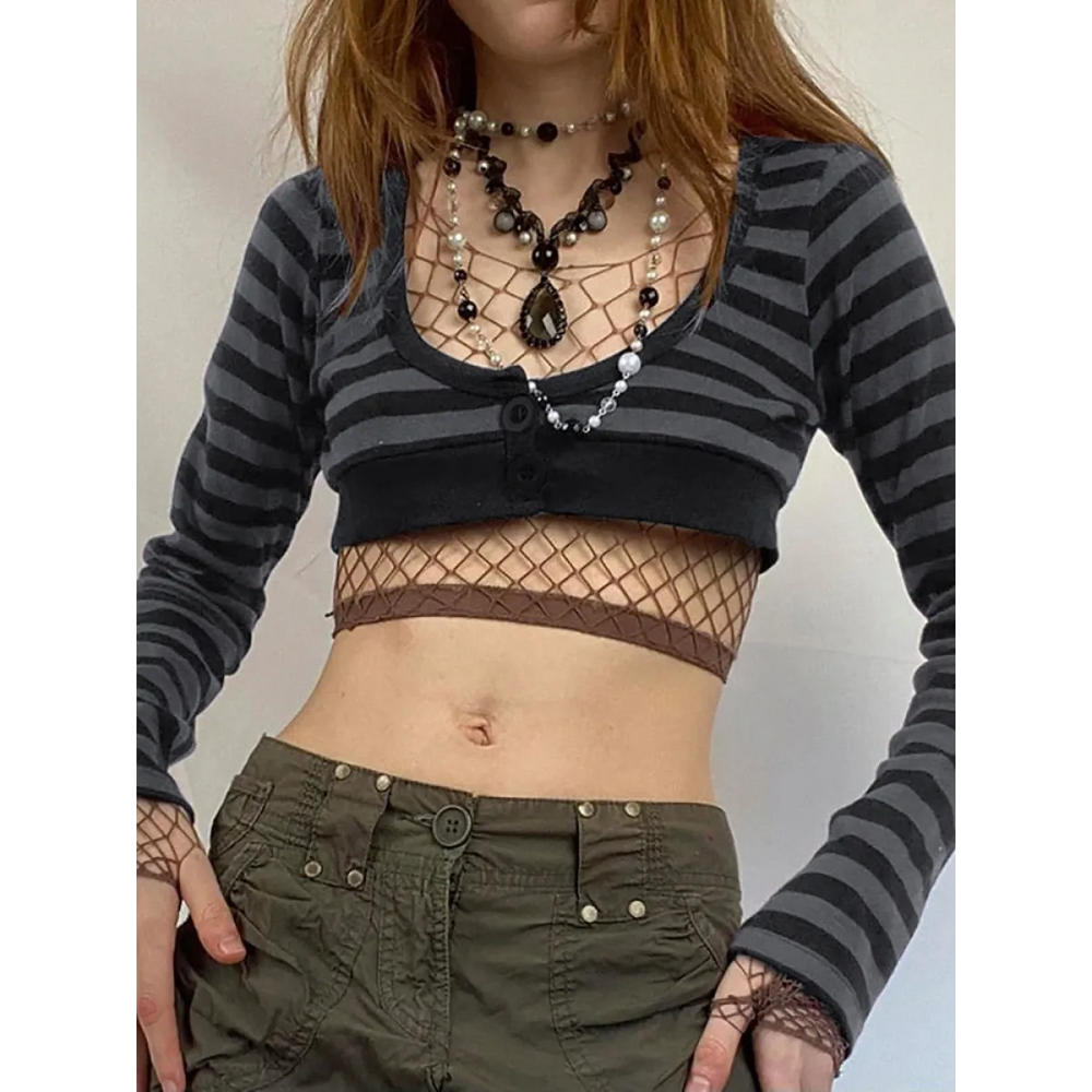 90s Grunge Style Striped Cropped Top - Best Sellers - 1
