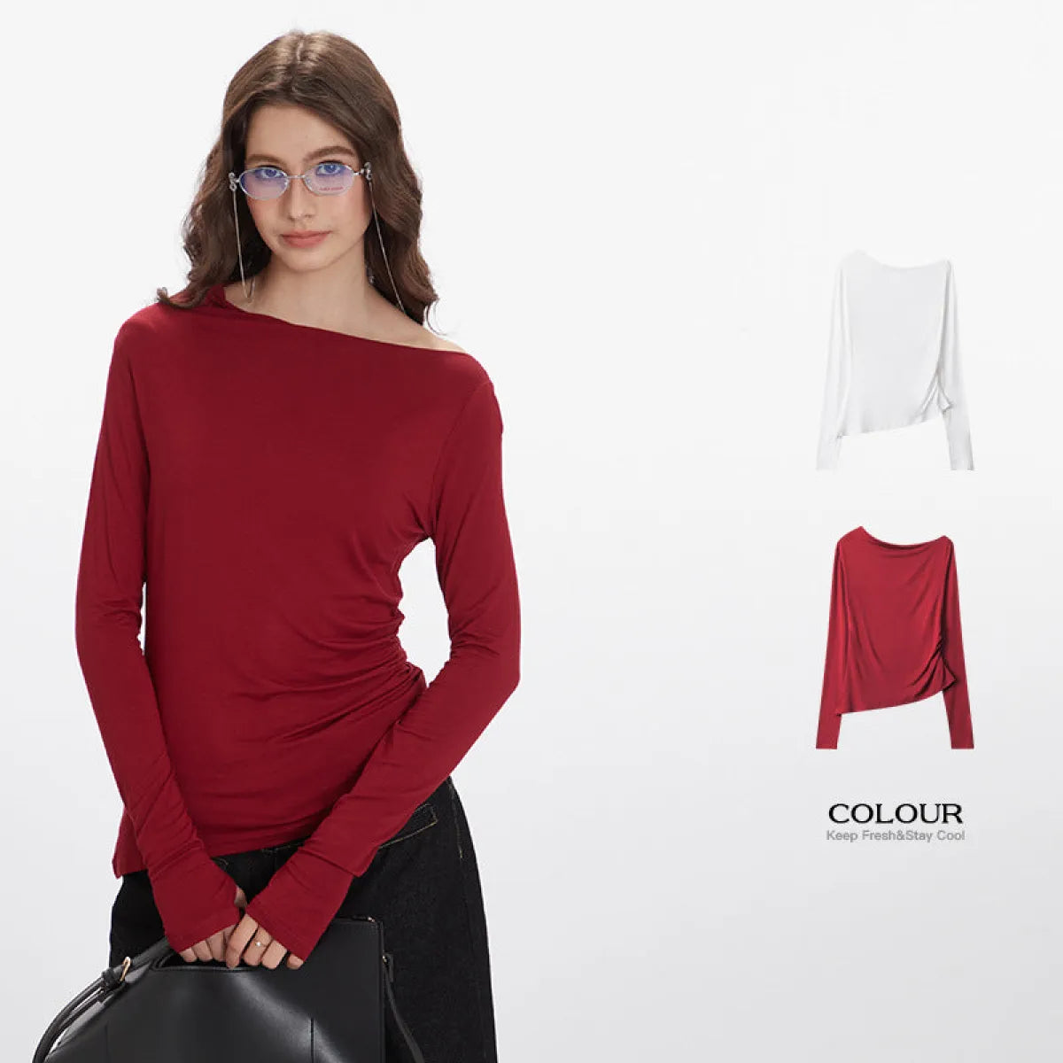 Irregular Slant Collar Slim Long Sleeve T-Shirt - Best Sellers - T-Shirt - 1
