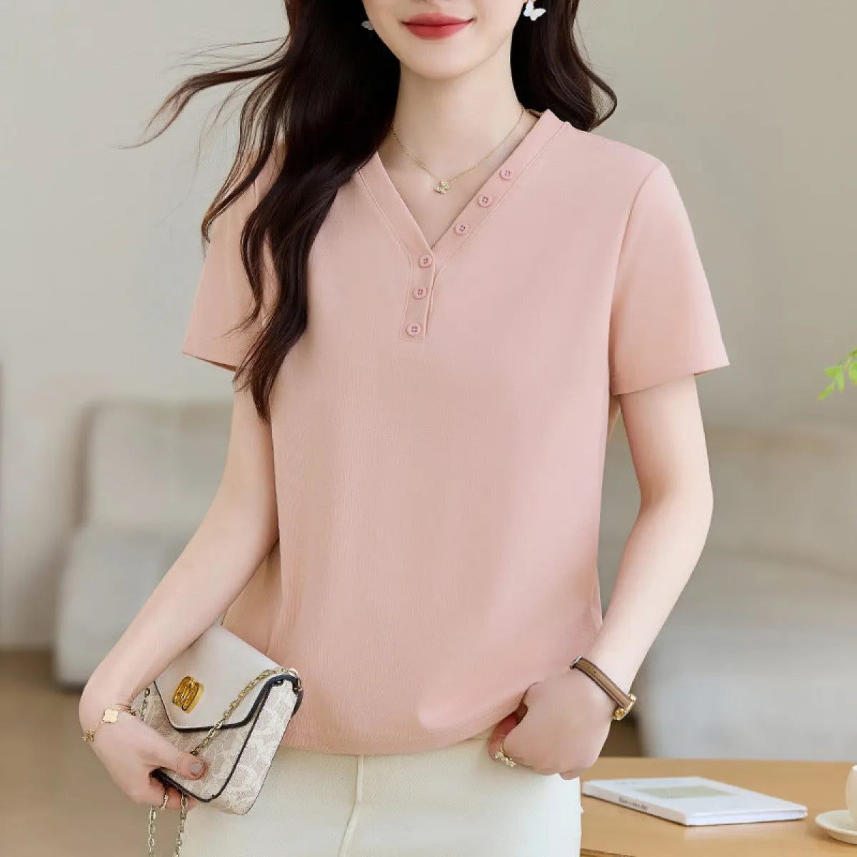 Korean Style V-Neck Short Sleeve T-Shirt - Best Sellers - T-Shirt - 1