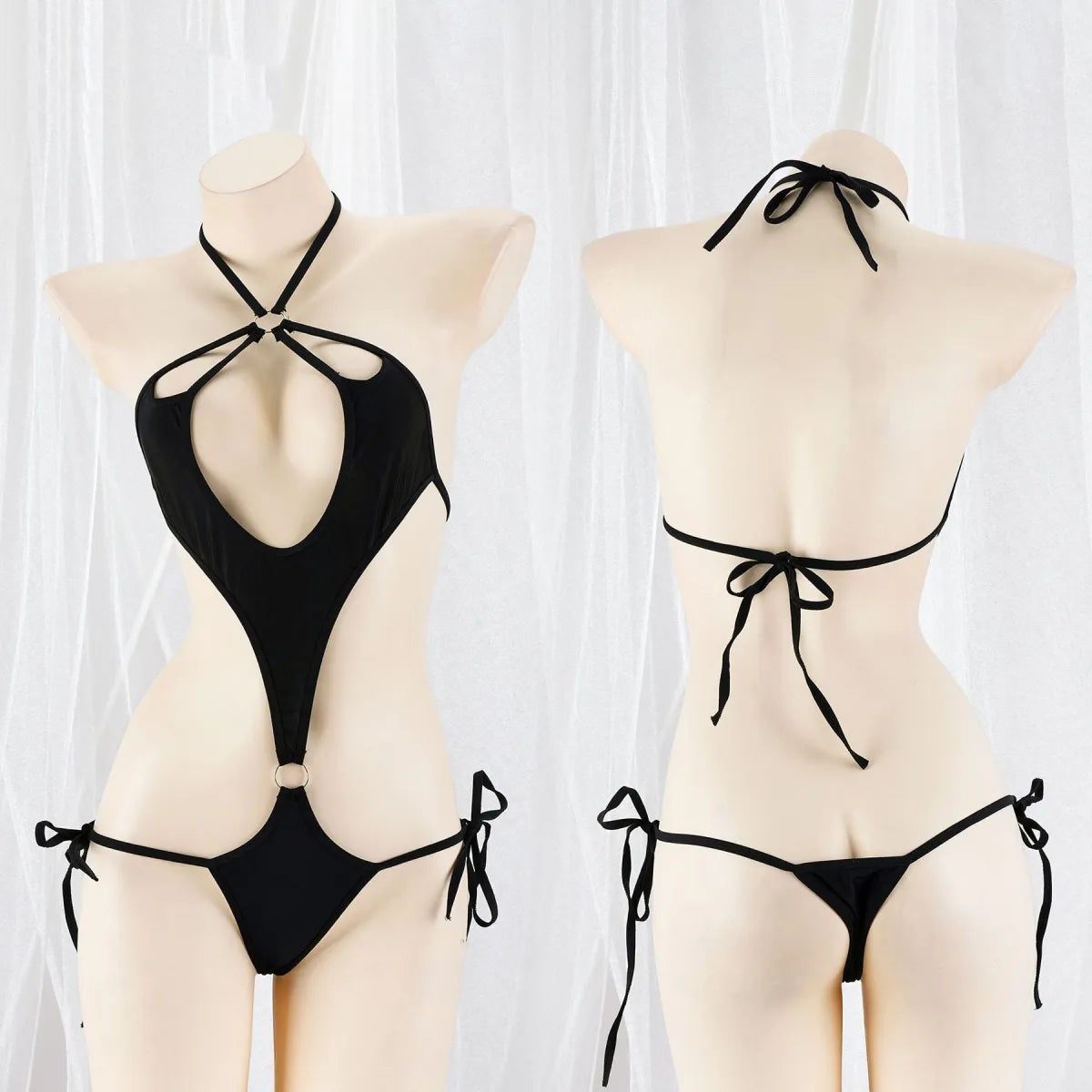 Black Cutout Halter One-Piece Lingerie - Best Sellers - Lingerie Bodysuit - 1