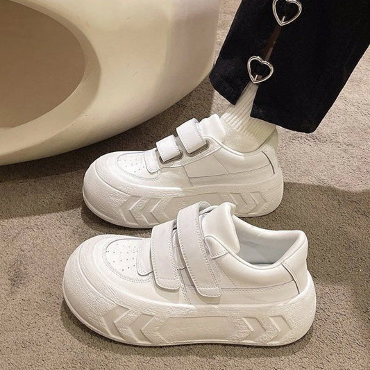 White Thick-Sole Velcro Shoes with Round Toe - Accessories - Shoes - 6