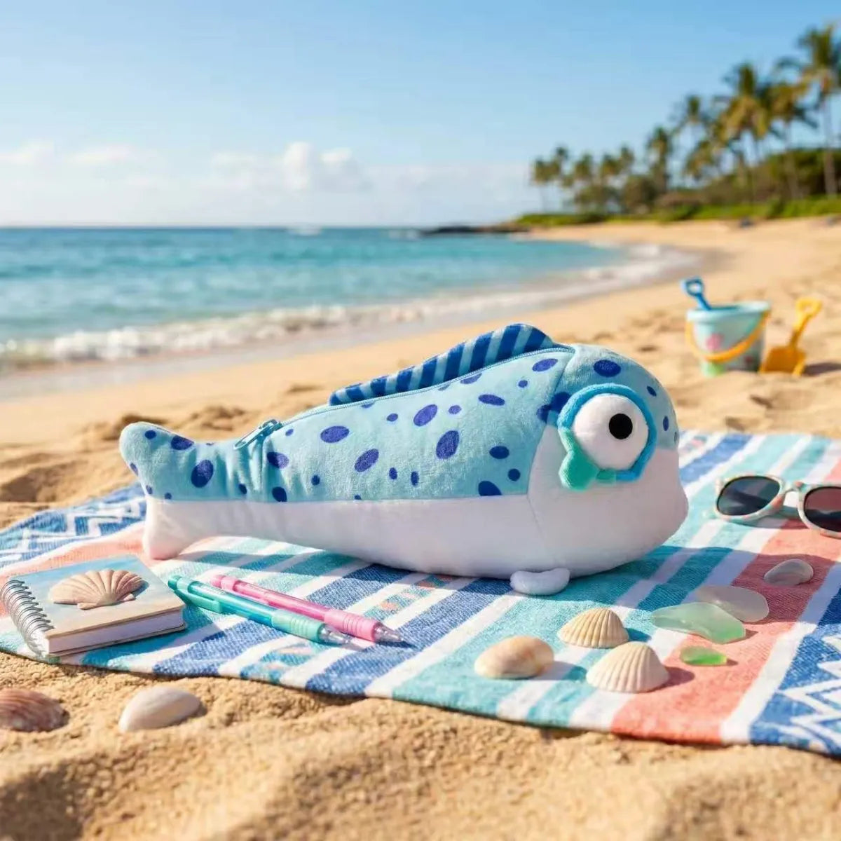 Blue Fish Plush Pencil Case with Polka Dots - Best Sellers - Plush Pencil Case - 1