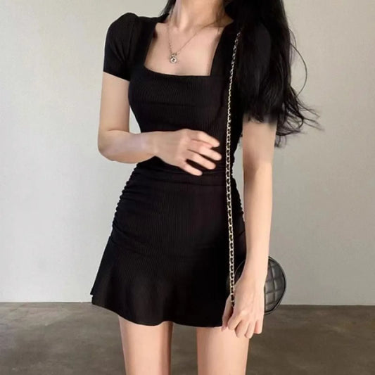 Black Hepburn Square Neck Fishtail Mini Dress - All Dresses - Mini Dress - 6