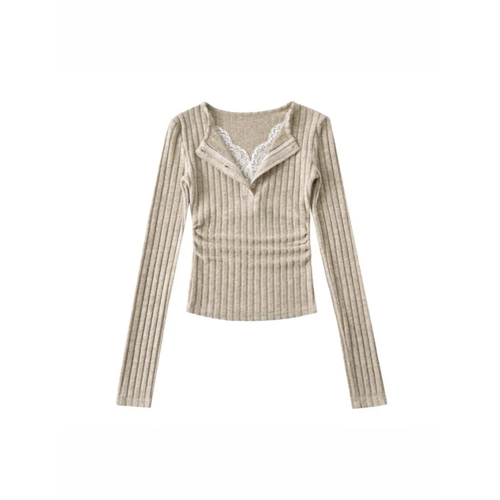 Sweet & Spicy Lace V-Neck Faux Two-Piece Sweater - Best Sellers - Sweater / Pullover - 1