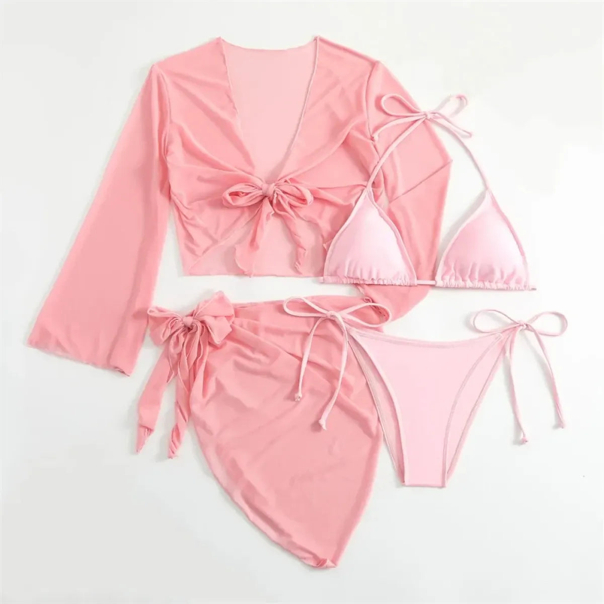 Pink Y2K 4-Piece Halter Bikini Set - Best Sellers - Swimsuit / Bikini / One-Piece Swimwear - 1