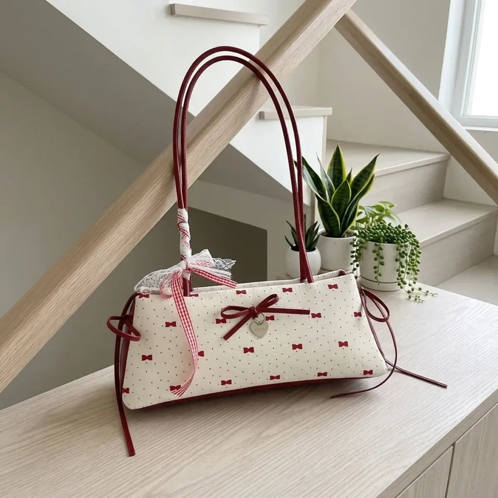 Polka Dot Bow Baguette Shoulder Bag - Accessories - Shoulder Bag - 1
