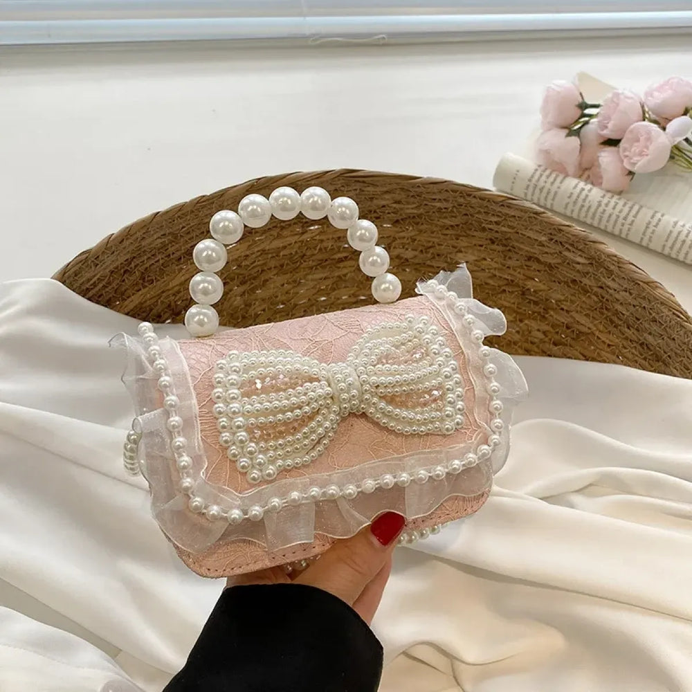 Lace Pearl Bow Mini Square Crossbody Bag - Accessories - Crossbody Bag - 1