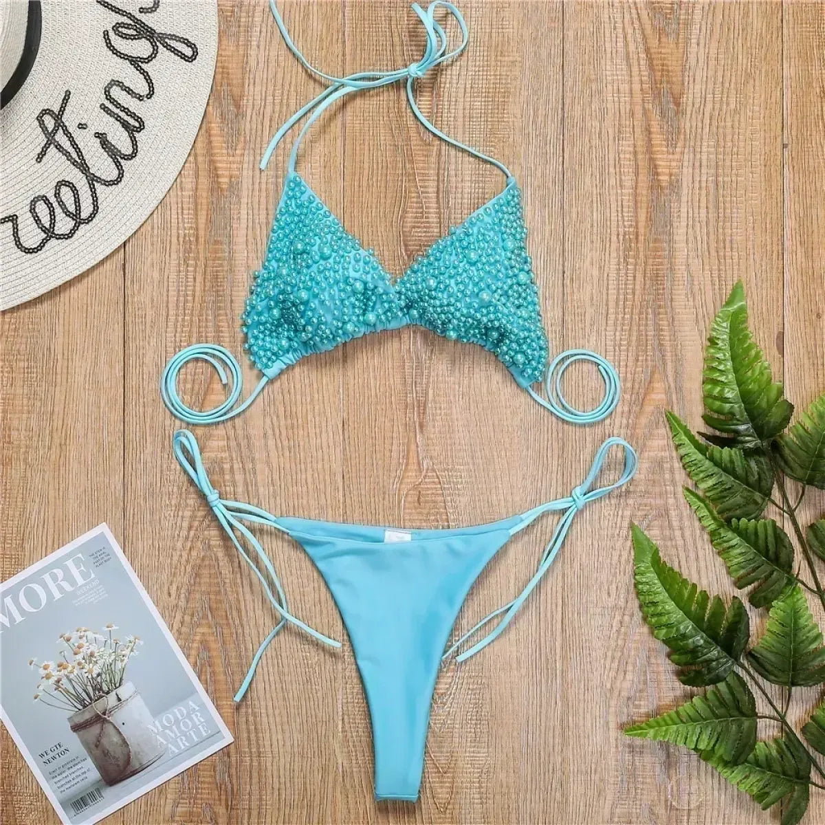 Pearl String Thong Bikini Y2K Halter Set - Best Sellers - Swimsuit / Bikini / One-Piece Swimwear - 1