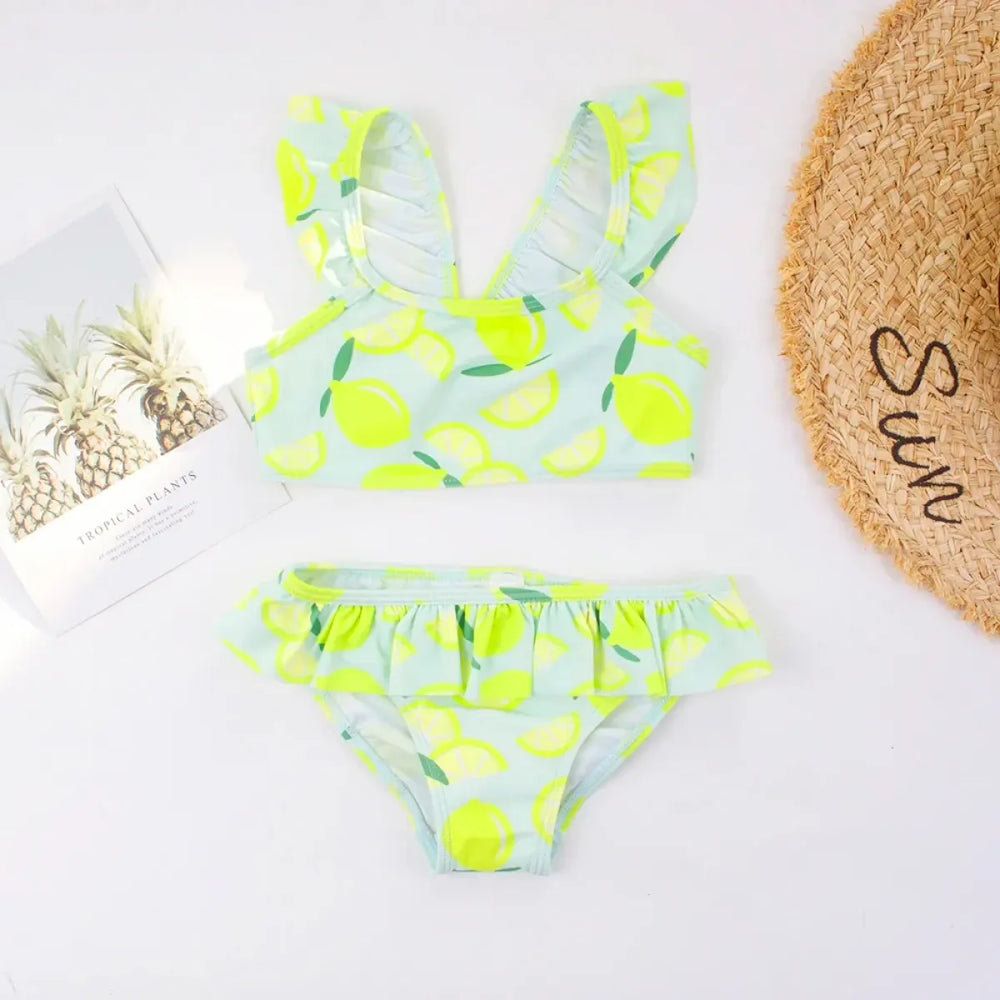 Ruffle Lemon Print Girls Bikini Swim Set - Best Sellers - Swimsuit / Bikini / One-Piece Swimwear - 1