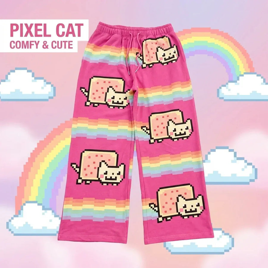 Pink Cartoon Cat Loose Y2K Jogger Pants - Best Sellers - Joggers / Sweatpants - 1