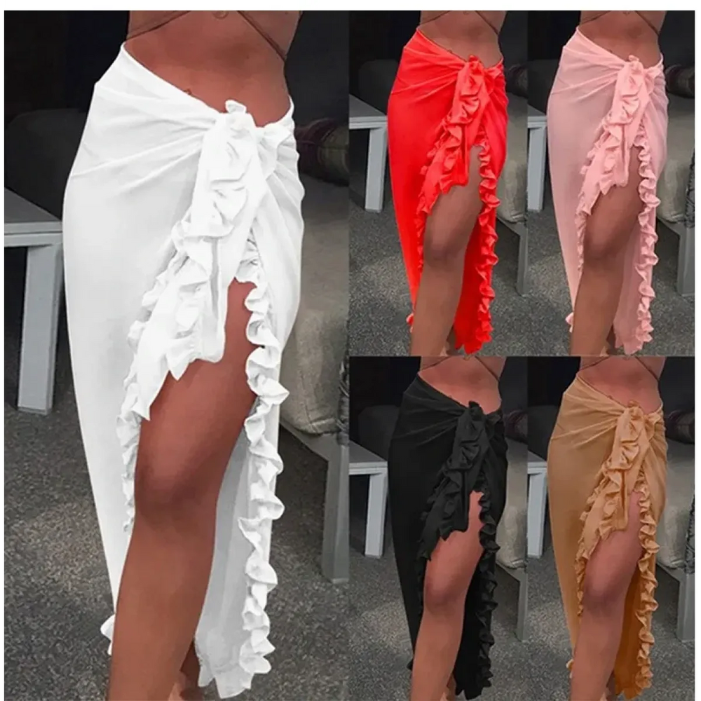 Ruffle Knit Sarong Swim Cover-Up Skirt - Best Sellers - Swimsuit / Bikini / One-Piece Swimwear - 1