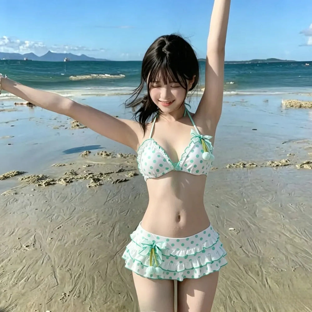 Japanese Polka Dot Bikini Set with Tiered Skirt - Best Sellers - Swimsuit / Bikini / One-Piece Swimwear - 1