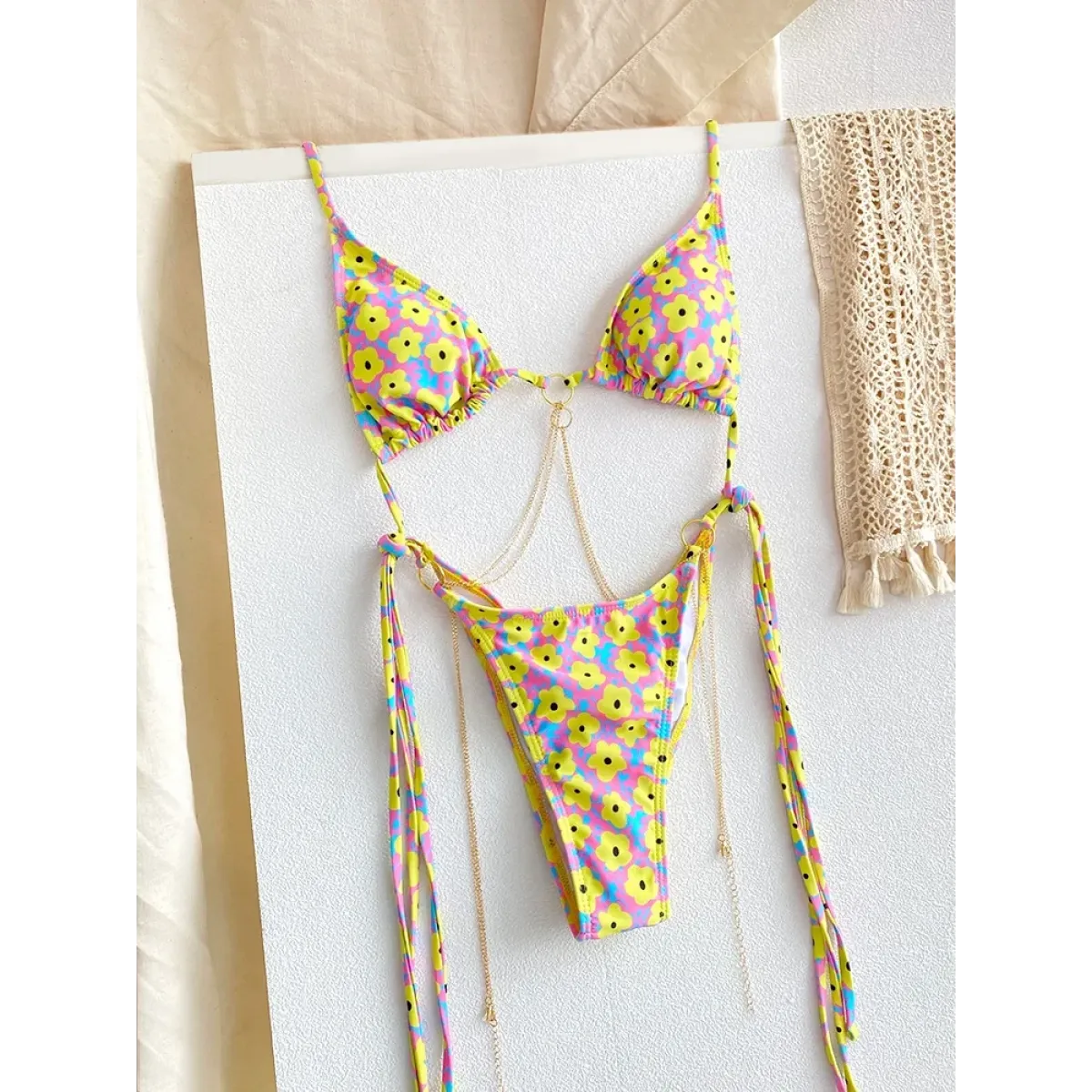 Triangle Chain Print Micro Thong Bikini Set - Best Sellers - Swimsuit / Bikini / One-Piece Swimwear - 4