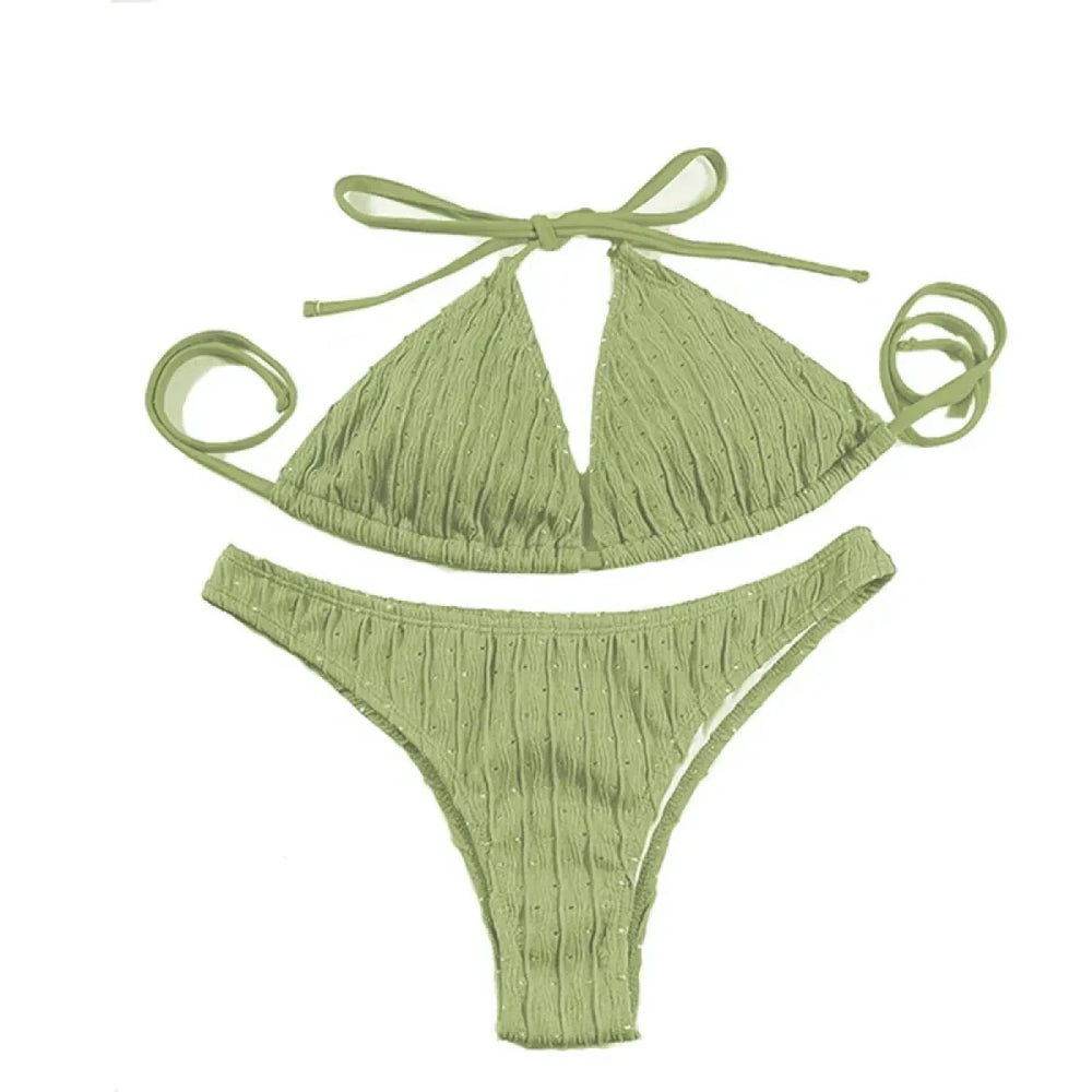 Jacquard Drawstring Two Piece Bikini Set - Best Sellers - Swimsuit / Bikini / One-Piece Swimwear - 1
