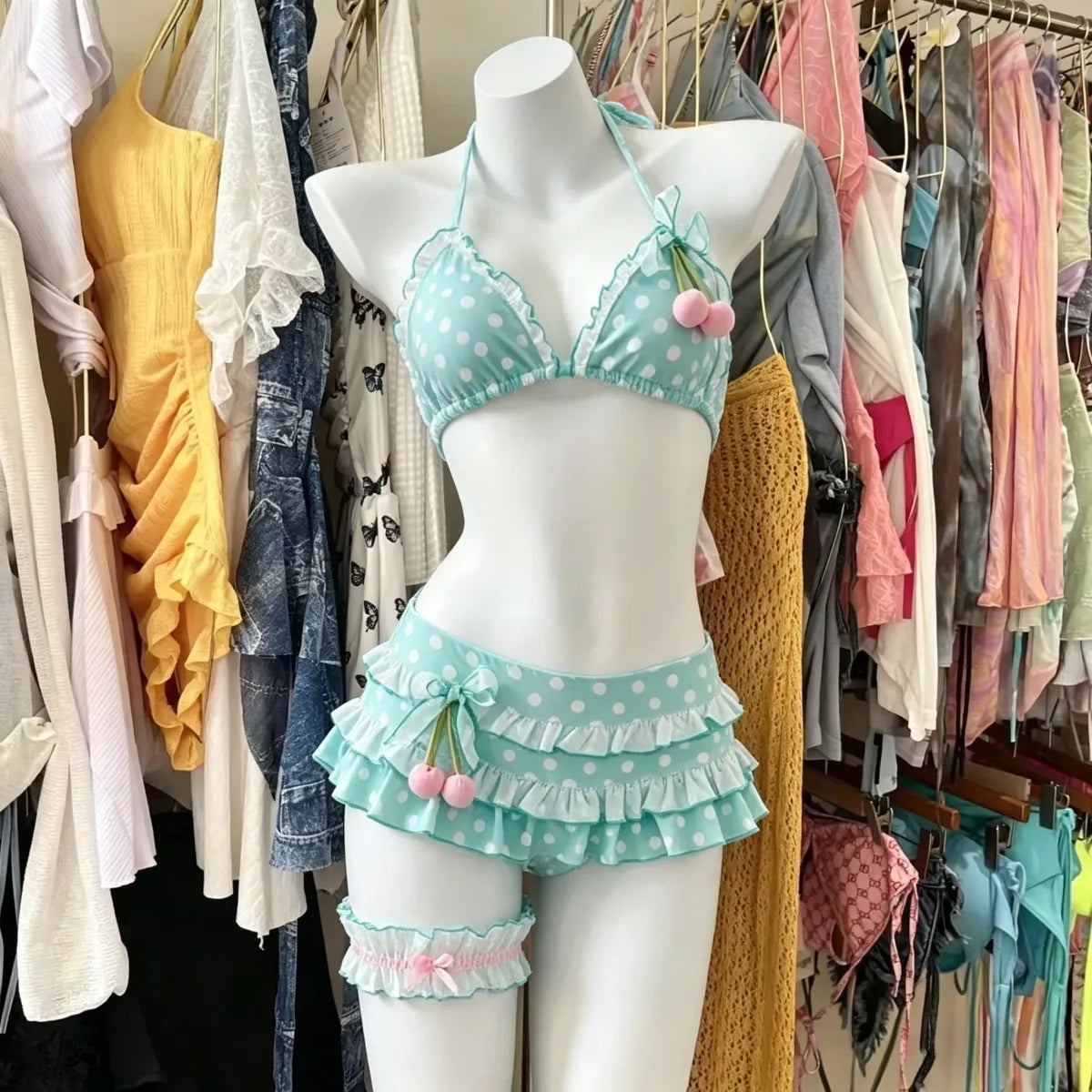 Summer Polka Dot Y2K Bikini Set With Tiered Skirt - Best Sellers - Swimsuit / Bikini / One-Piece Swimwear - 1