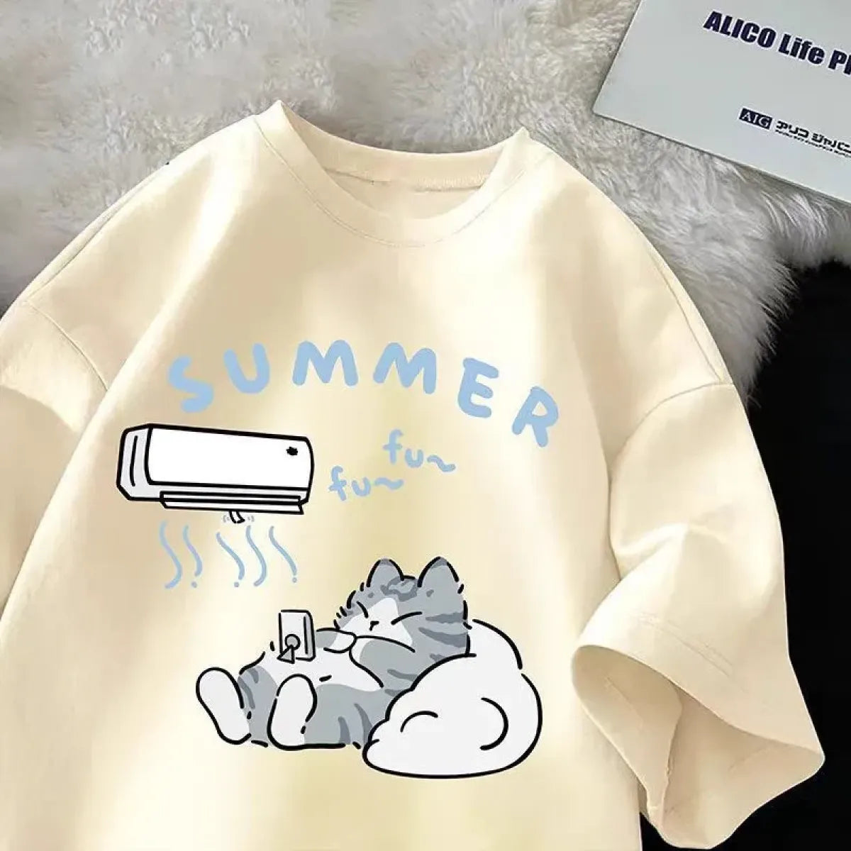 Japanese Cartoon Cat Print Loose T-Shirt - Best Sellers - T-Shirt - 1
