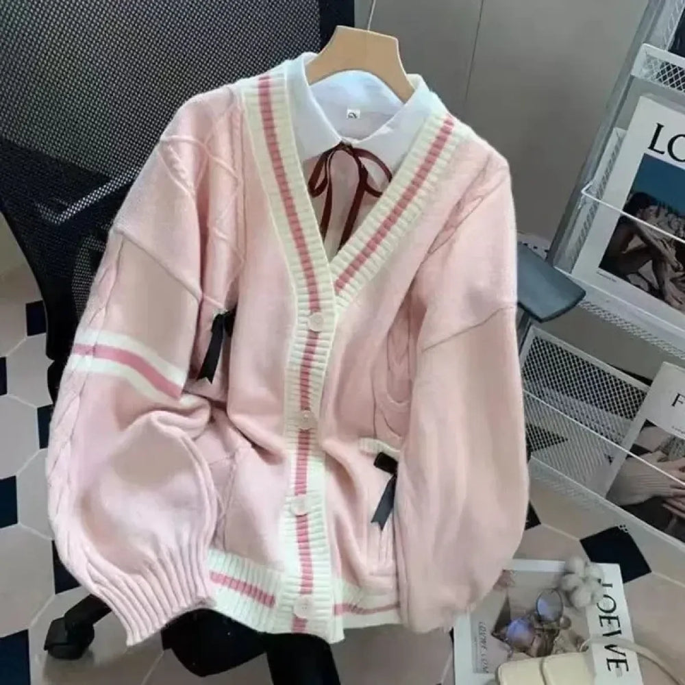 Pink Bow Knit Y2K Harajuku Cardigan - Best Sellers - Cardigan - 1