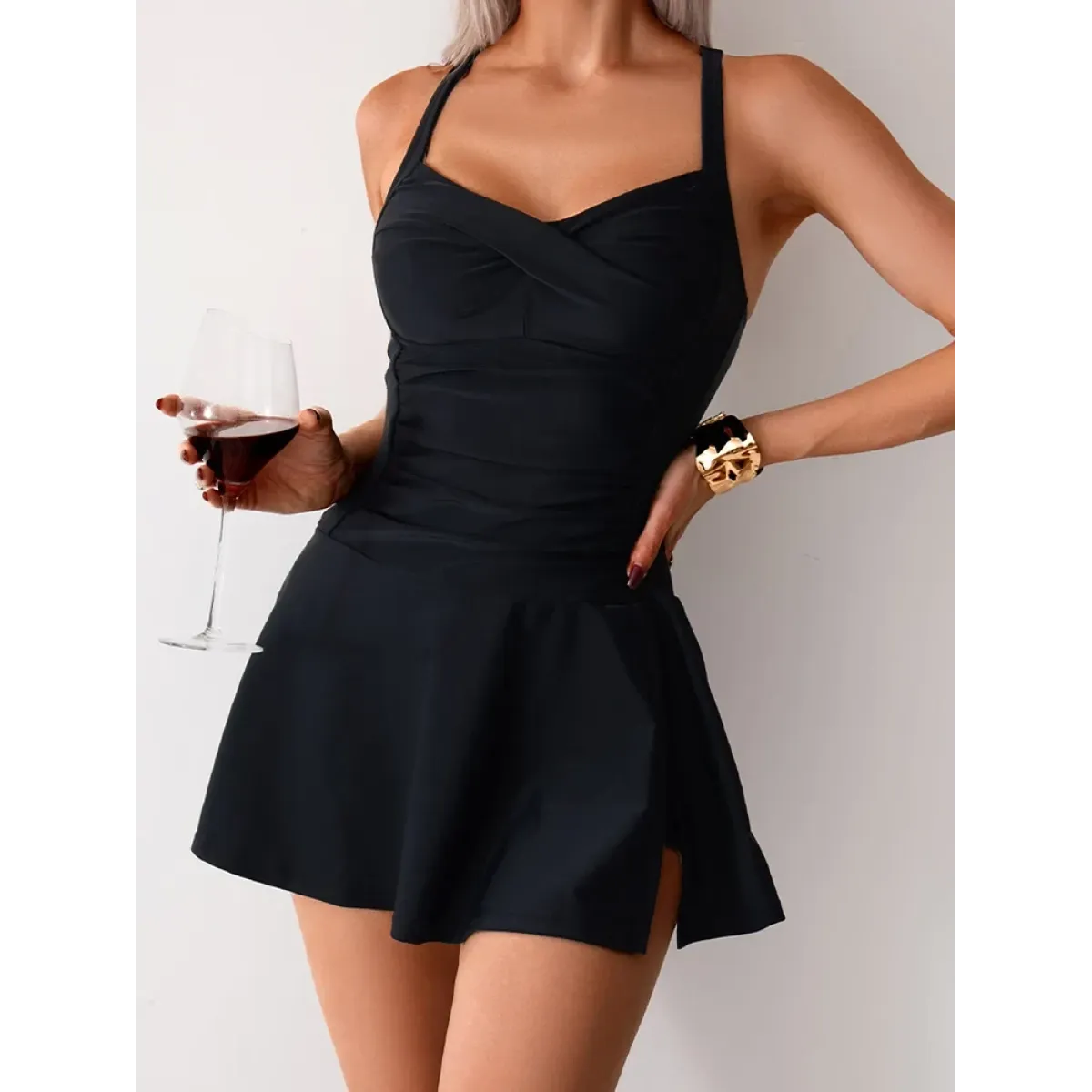 Solid Halter Cross Back Bikini Set - Best Sellers - Swimsuit / Bikini / One-Piece Swimwear - 1