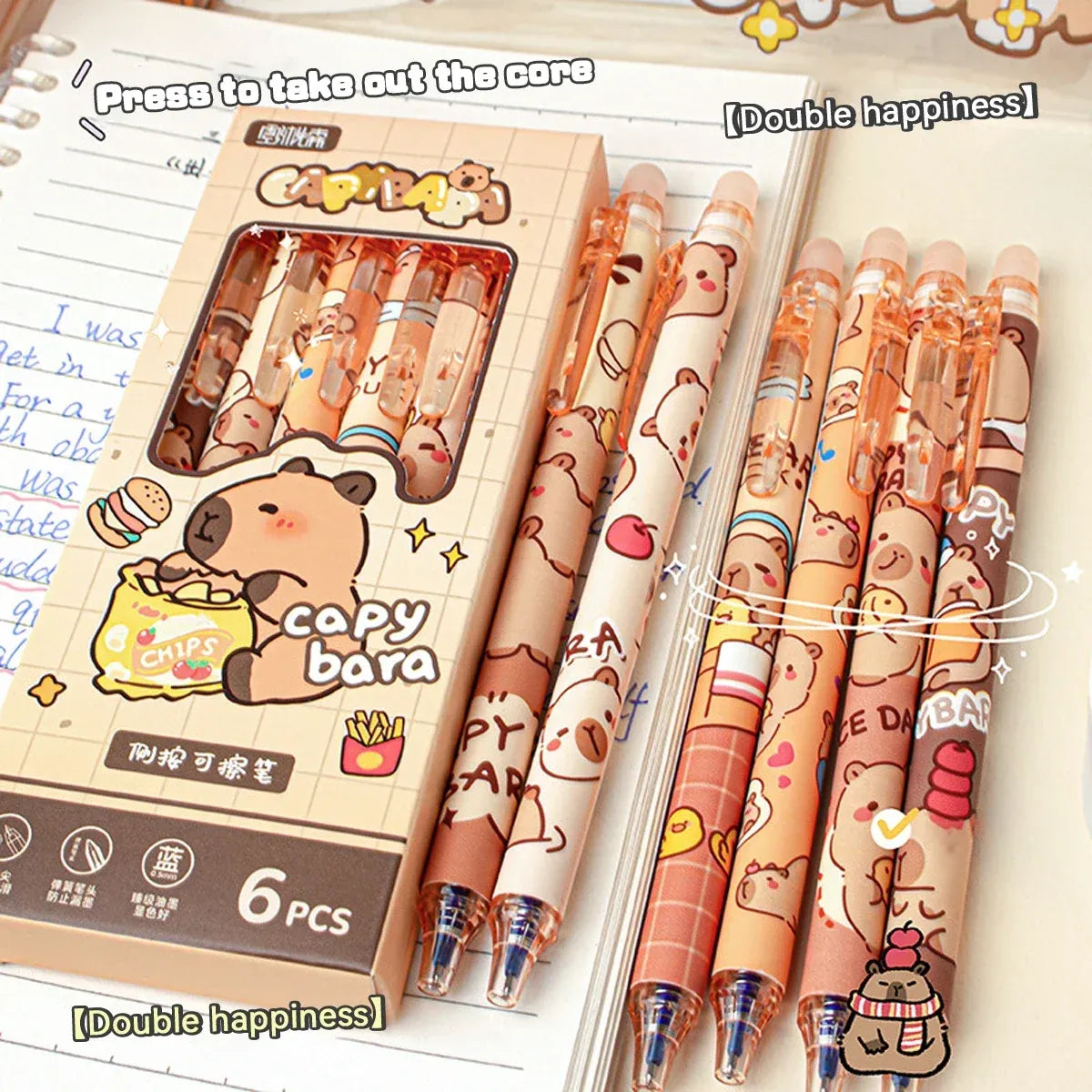 Capybara Erasable Gel Pens 6pc Set - Best Sellers - Pen / Pencil - 1