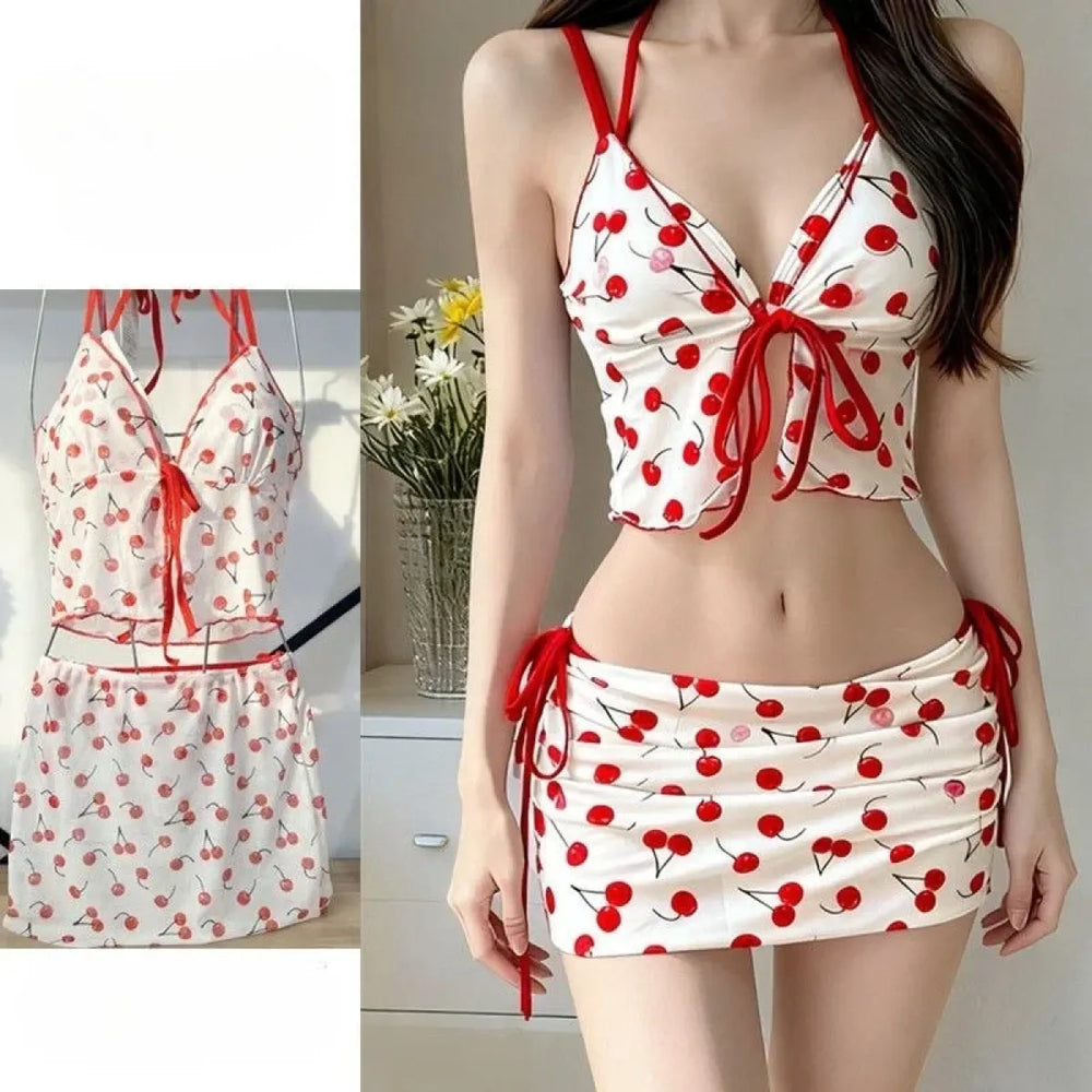 Harajuku Vintage Print Y2K Lace-Up Bikini Set - Best Sellers - Swimsuit / Bikini / One-Piece Swimwear - 1