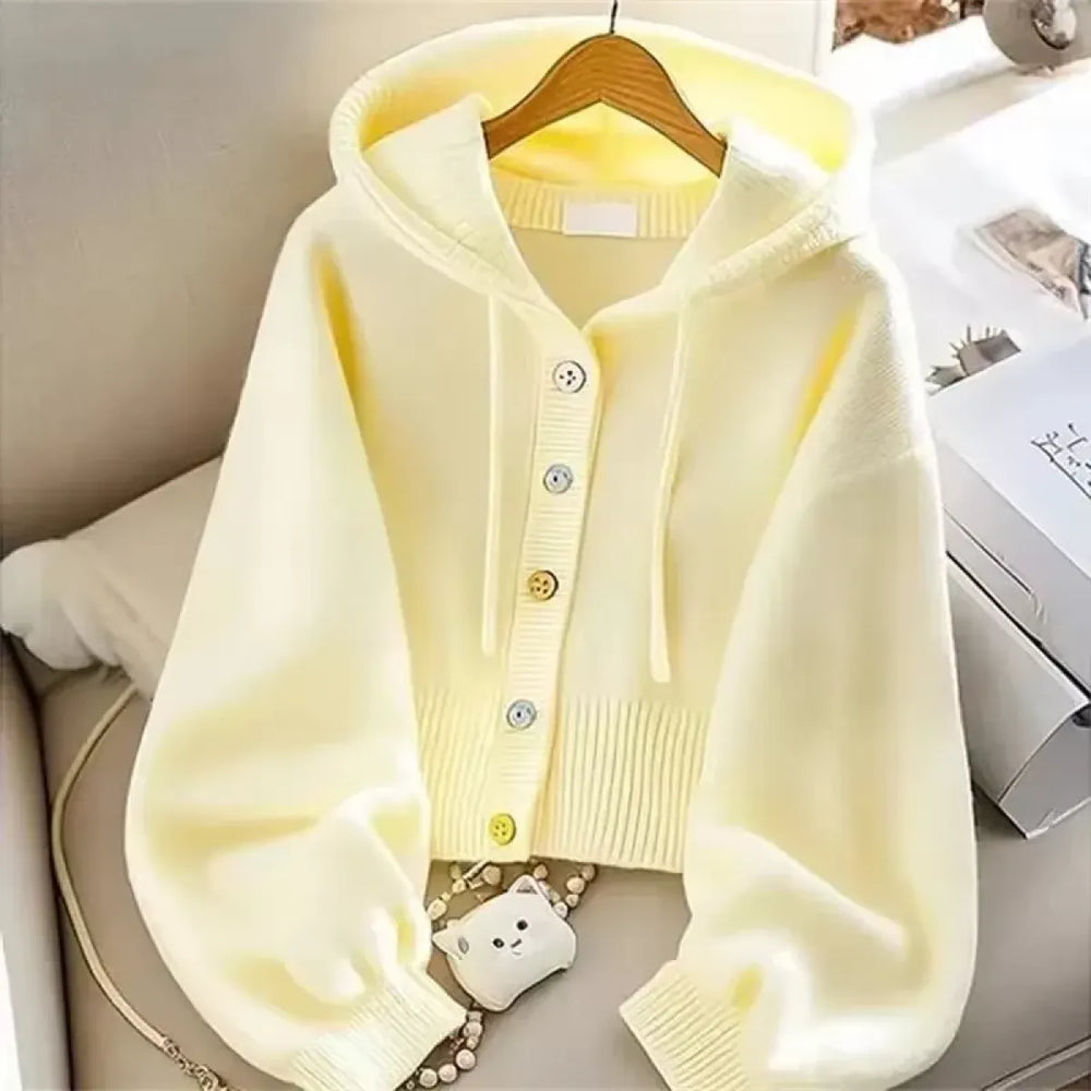 Bright Yellow Hooded Knit Cardigan - Best Sellers - Cardigan - 1