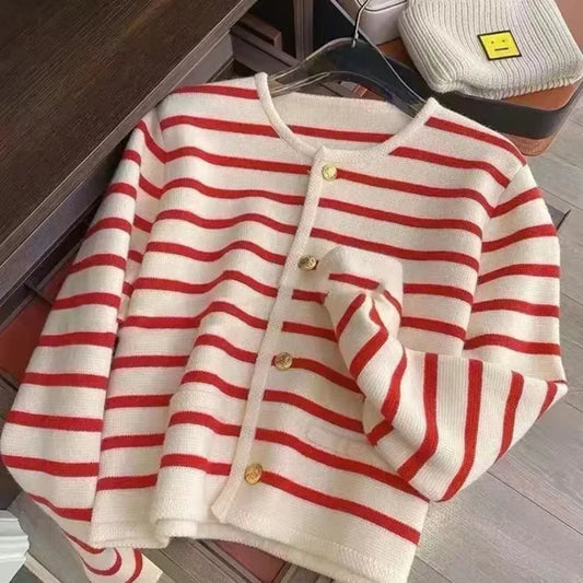 Striped Knit O-Neck Cropped Cardigan - Best Sellers - Cardigan - 9