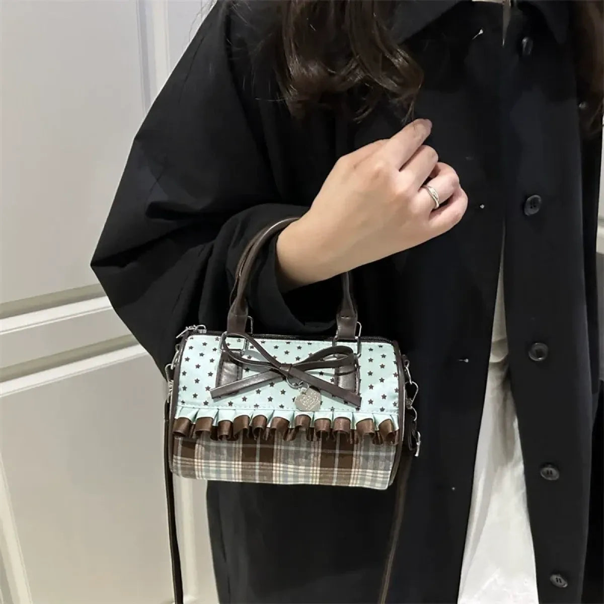 Y2K Bow Polka Dot Lace Bucket Shoulder Bag - Accessories - Crossbody Bag - 1