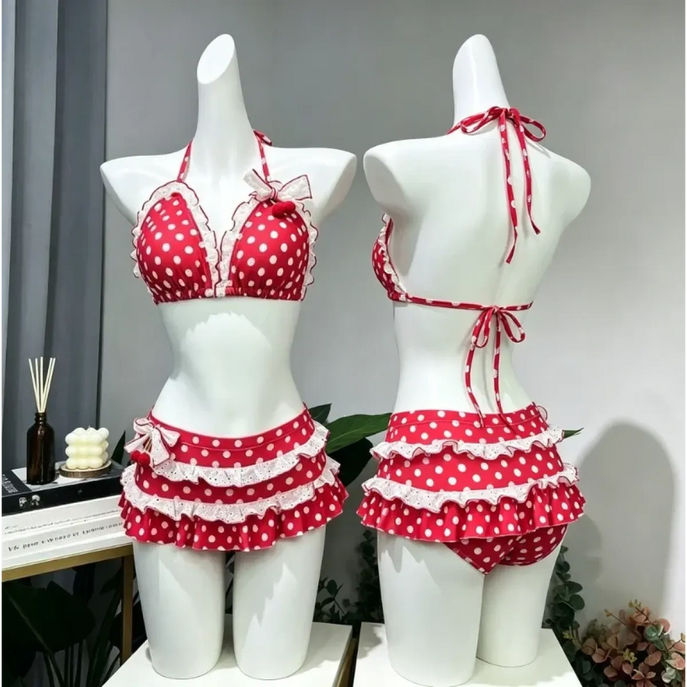 Sweet Korean Vintage Y2K Ruffle Halter Bikini - Best Sellers - Swimsuit / Bikini / One-Piece Swimwear - 1
