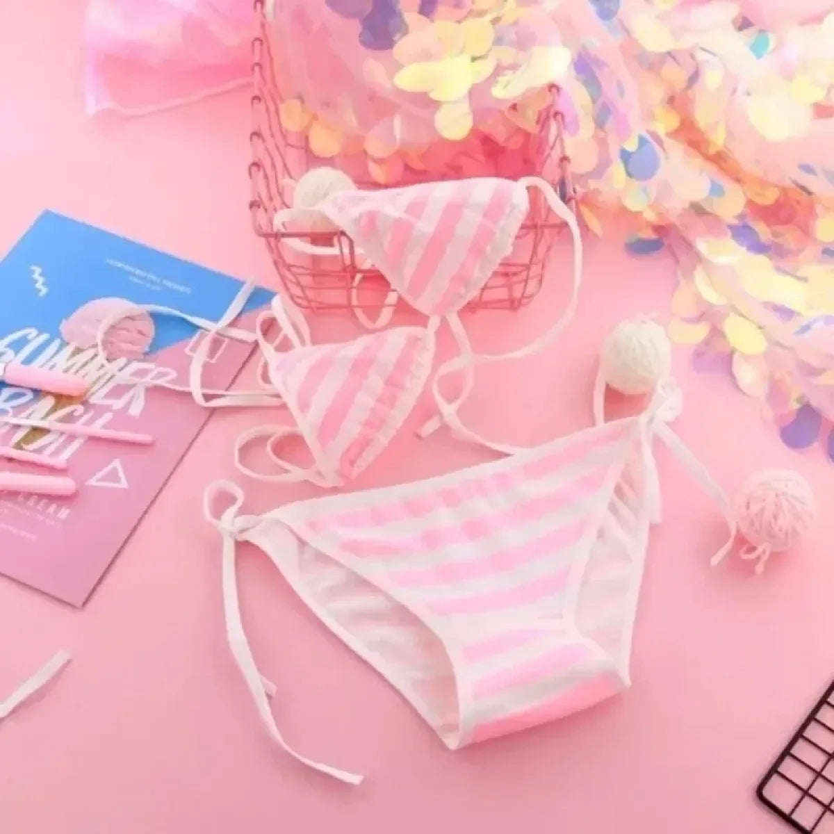 Lolita Striped Mini Bikini Cosplay Set - Best Sellers - Swimsuit / Bikini / One-Piece Swimwear - 1