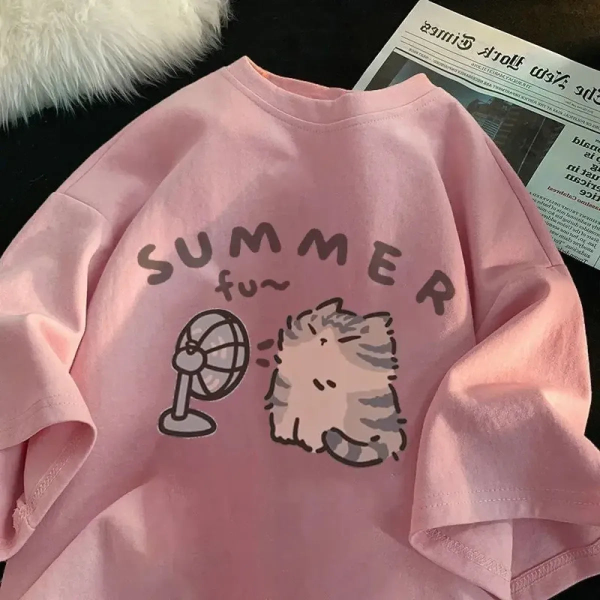 Pink Cat Print Cotton Kids T-Shirt - Best Sellers - T-Shirt - 1