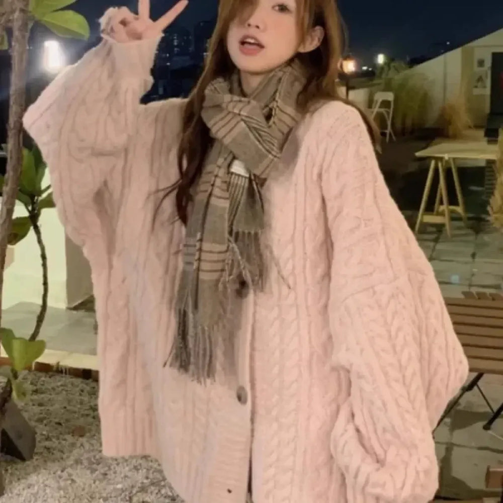 Twist Knit Pink Long Cardigan Sweater - Best Sellers - Cardigan - 1
