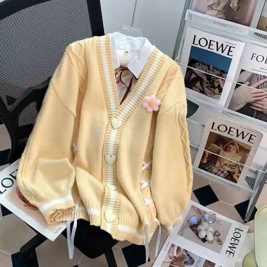 Sweet Bow Drawstring Preppy Knit Cardigan - Best Sellers - Cardigan - 1