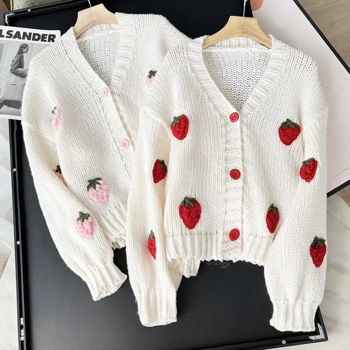 Sweet Strawberry Embroidered V-Neck Cardigan - Best Sellers - Cardigan - 1