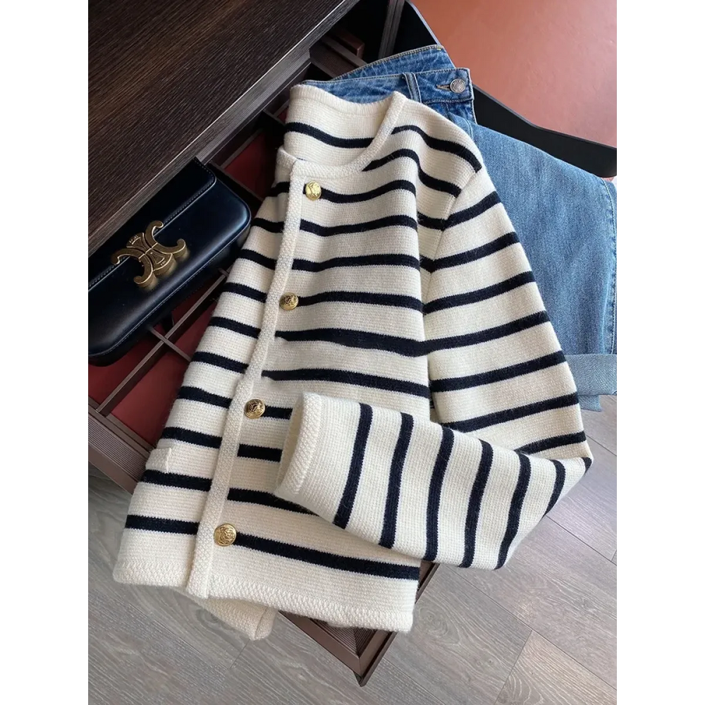 Striped Knit O-Neck Cropped Cardigan - Best Sellers - Cardigan - 1