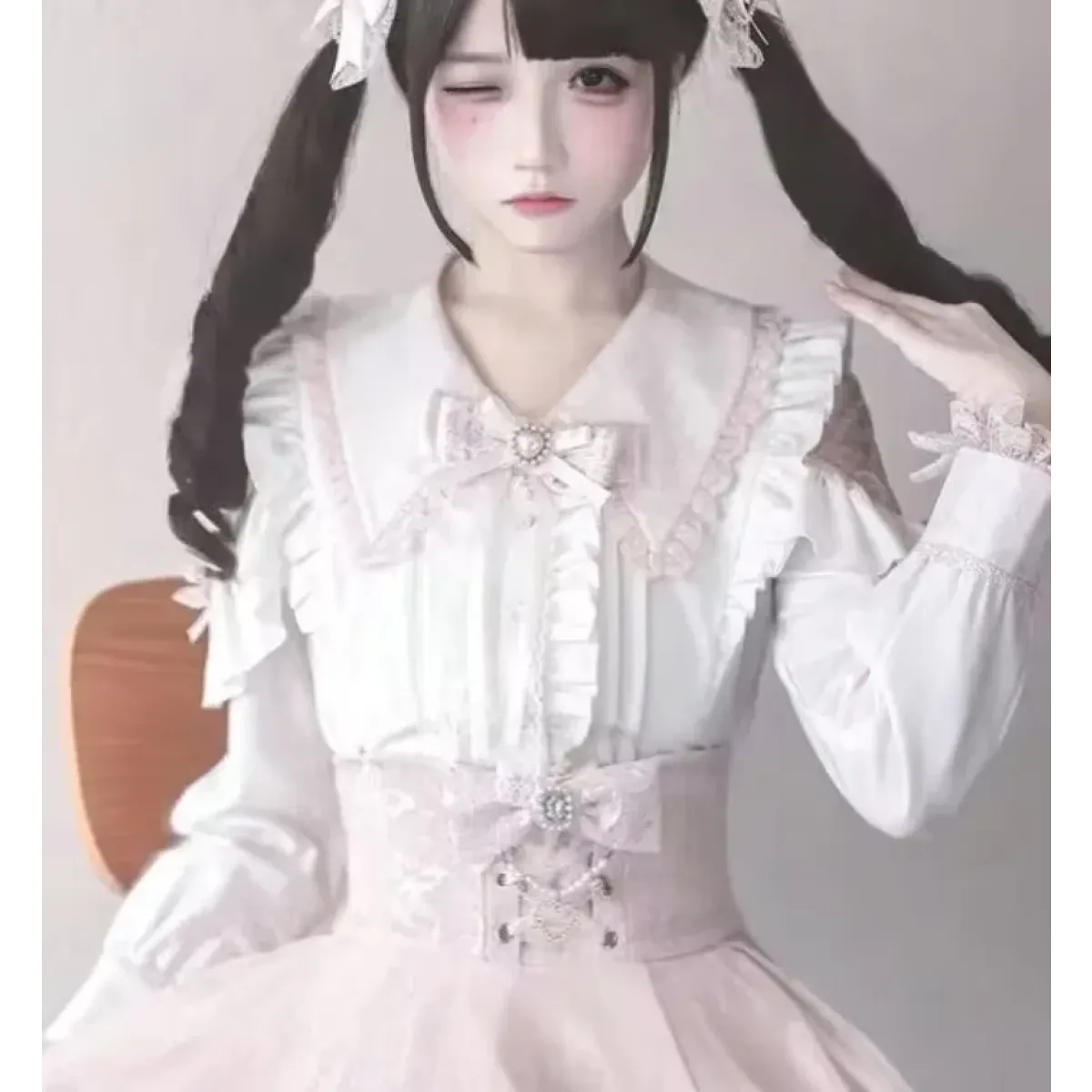 Lolita Lace Patchwork Bow Blouse - Best Sellers - Blouse - 1