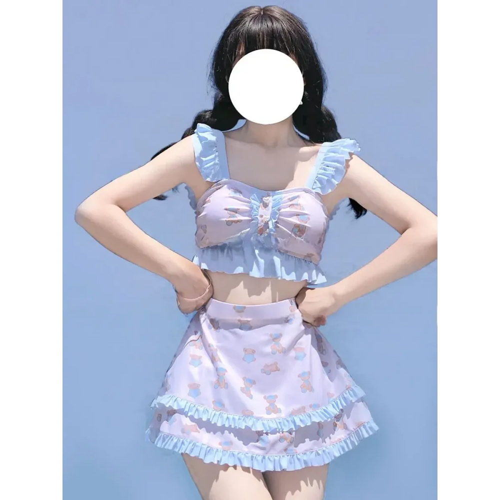 Cute Bear Print Lolita Bikini Swimsuit - Best Sellers - Swimsuit / Bikini / One-Piece Swimwear - 1