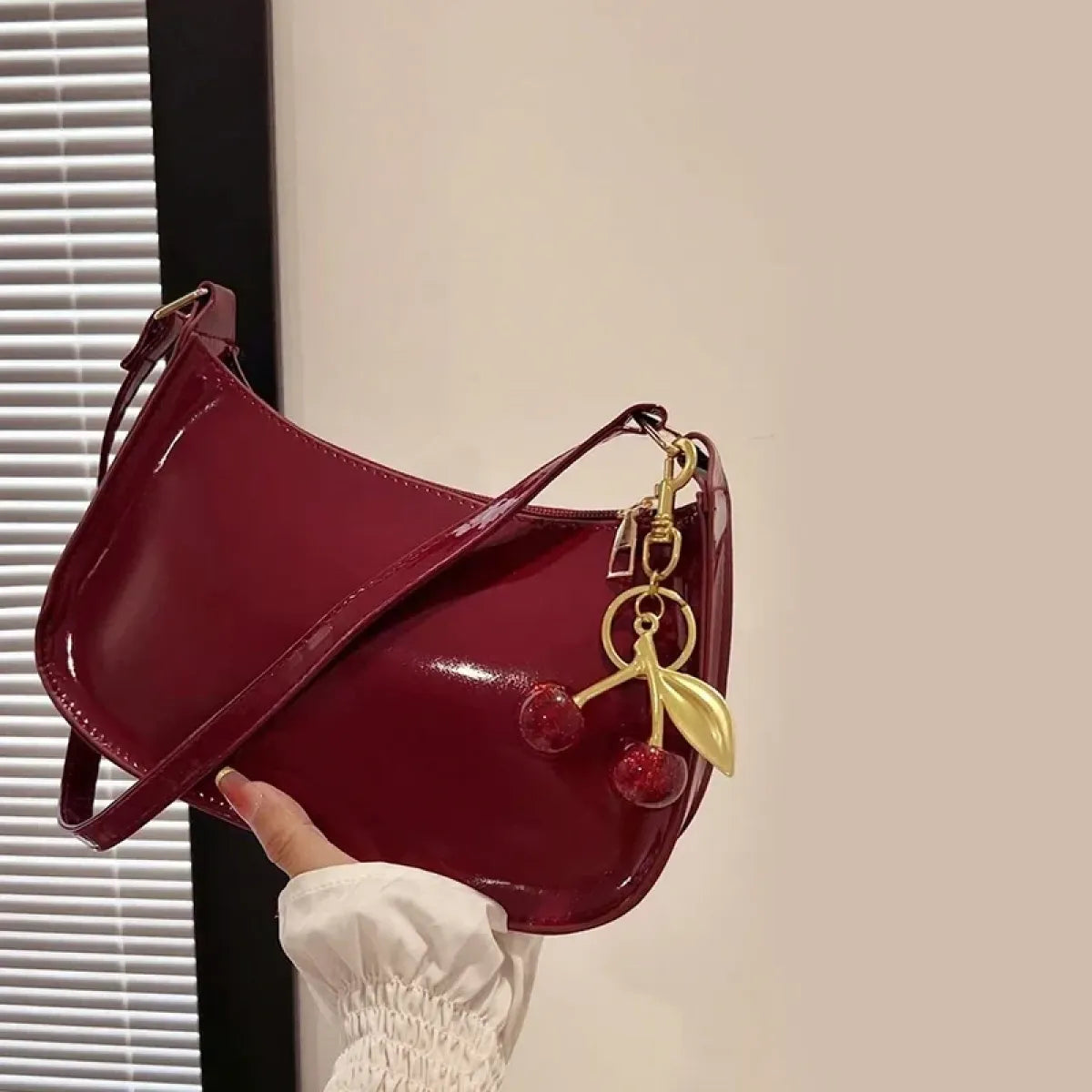 PU Leather Cherry Charm Shoulder Bag - Accessories - Handbag / Purse - 1