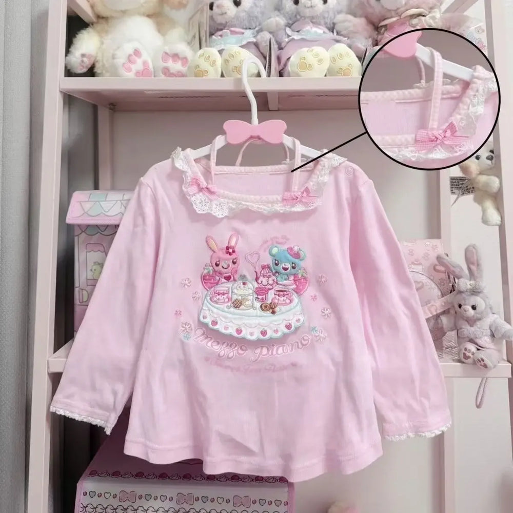 Pink Kawaii Cartoon Lace Stitch Long Sleeve T-Shirt - Best Sellers - T-Shirt - 1