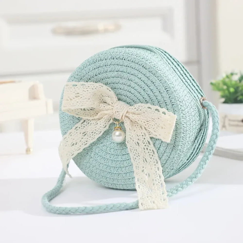 Round Straw Crossbody Bag With Lace Bow - Accessories - Crossbody Bag - 1