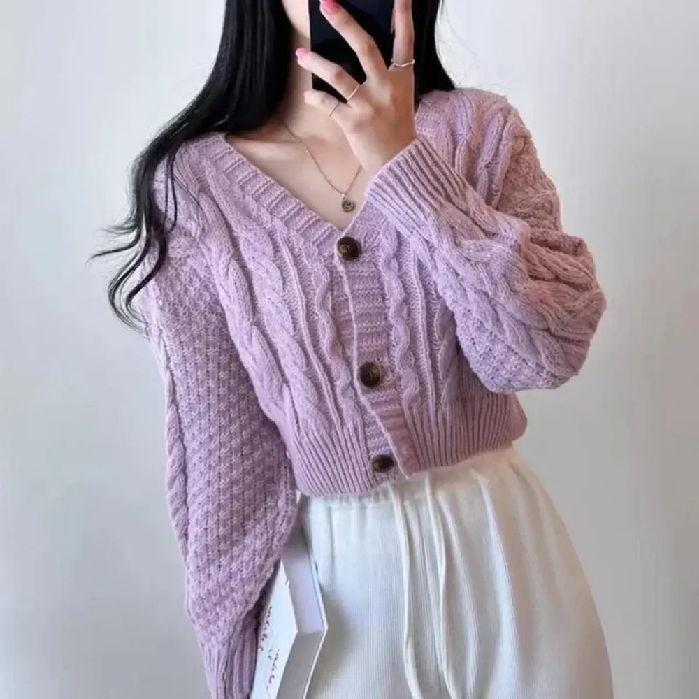 Harajuku Lantern Sleeve V-Neck Crop Cardigan - Best Sellers - Cardigan - 1