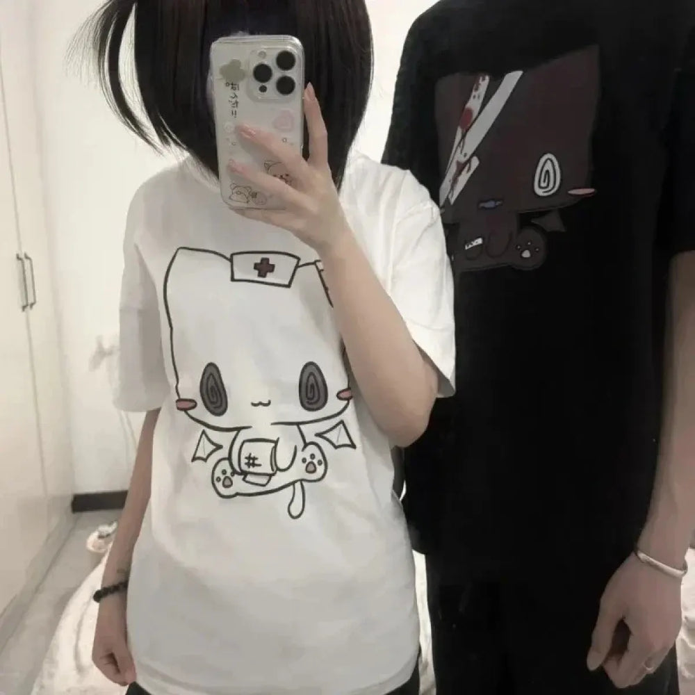 Cartoon Couple Print Y2K Harajuku T-Shirt - Best Sellers - T-Shirt - 1