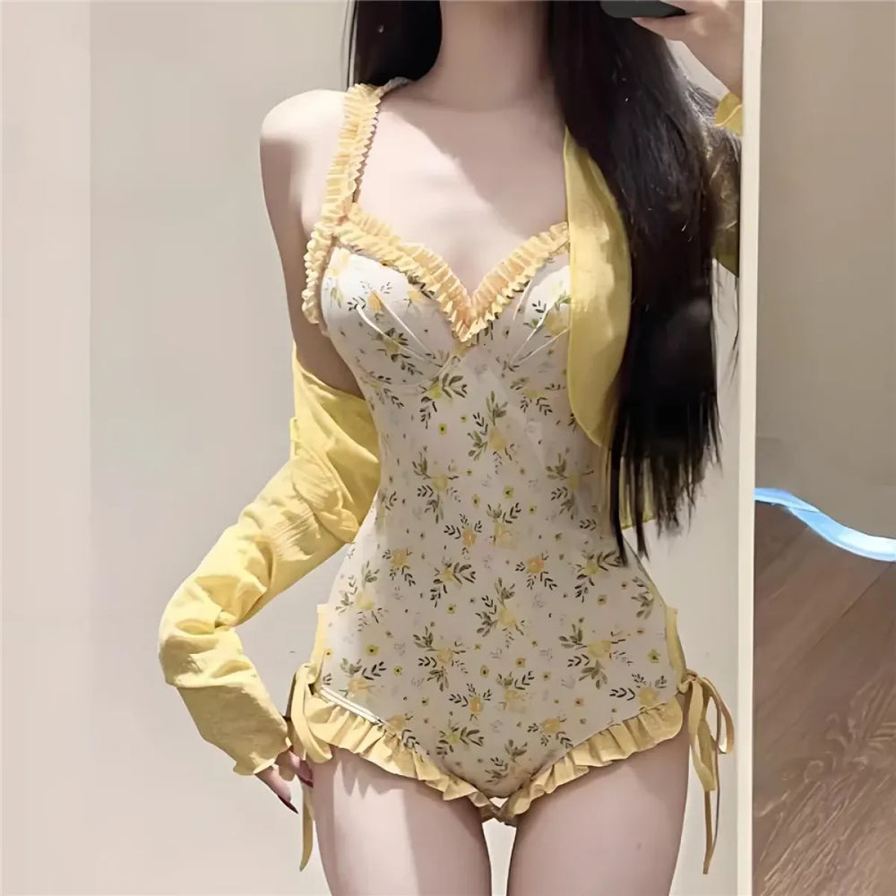 Sweet Yellow Floral Backless One-Piece Swimsuit - Best Sellers - Swimsuit / Bikini / One-Piece Swimwear - 1