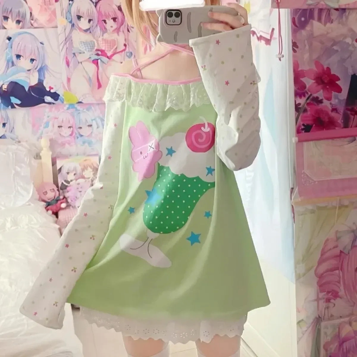 Sweet Kawaii Cartoon Print Slash Neck Tee - Best Sellers - T-Shirt - 1