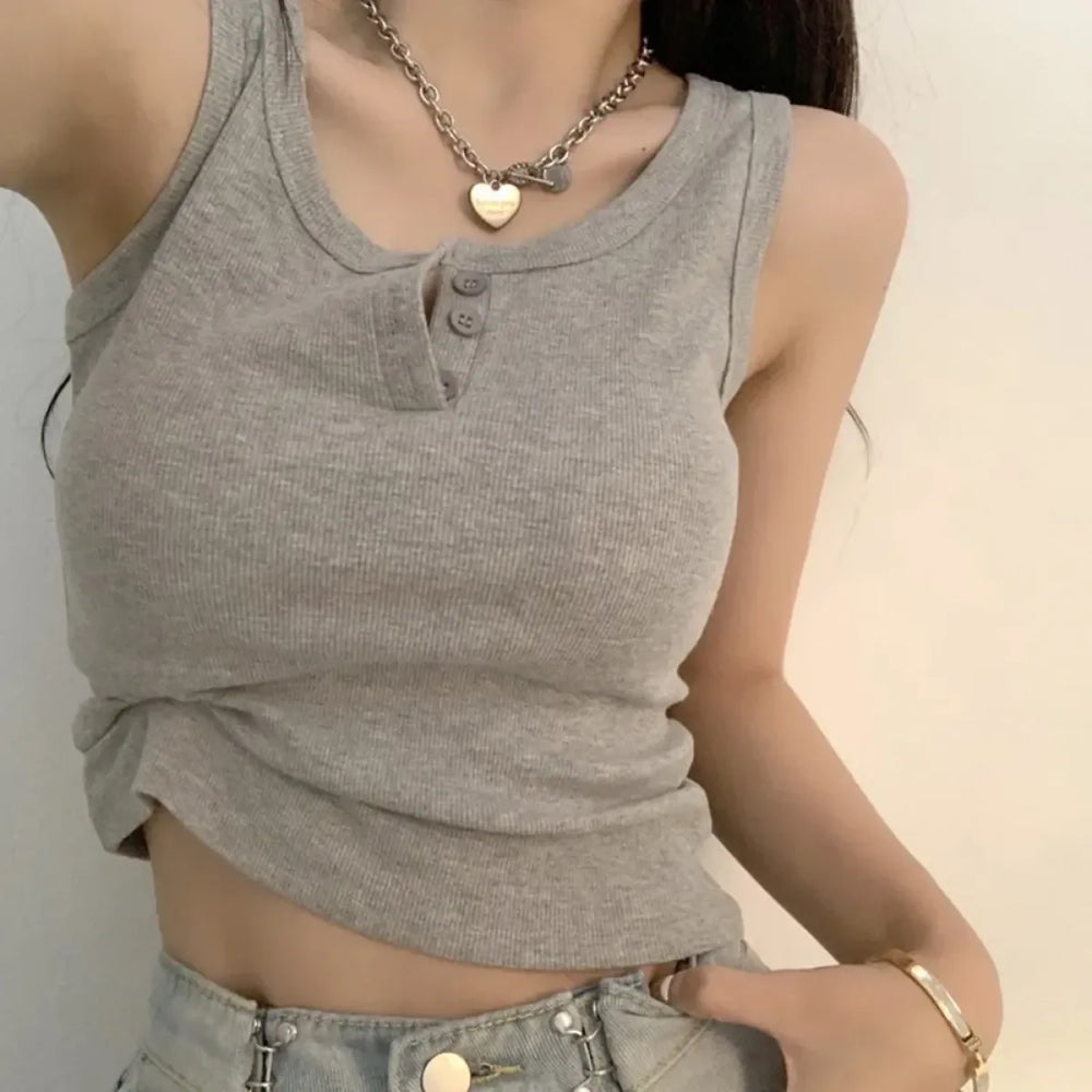 Ribbed Button Down Sleeveless Tank Top - Best Sellers - Tank Top / Cami - 1