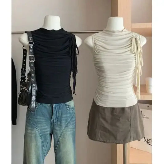 Lace-Up Mesh Ruched Tank Top - Best Sellers - Tank Top / Cami - 6