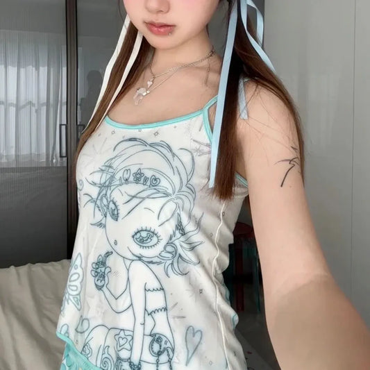 Aesthetic Sweet Tank Top - Sleeveless Japanese Cartoon Print - Best Sellers - 6