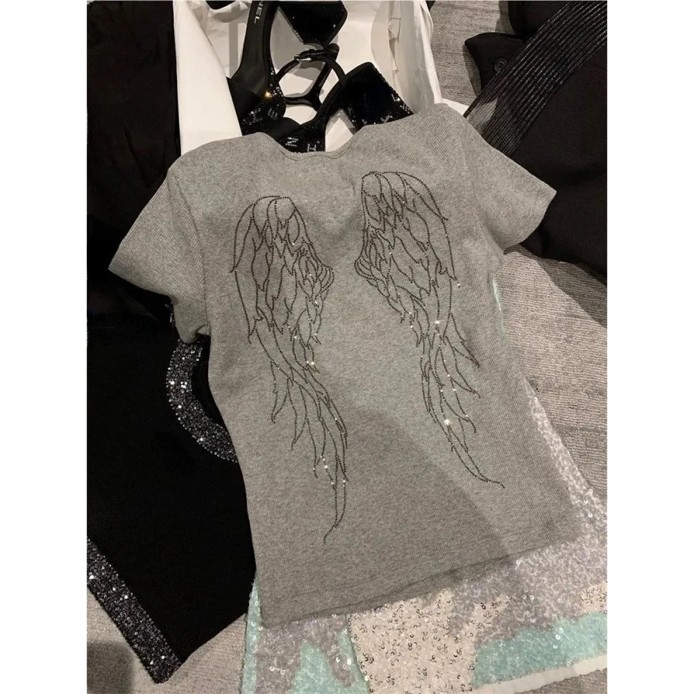 Angel Wings Rhinestone Slim Fit Tee - Best Sellers - T-Shirt - 1